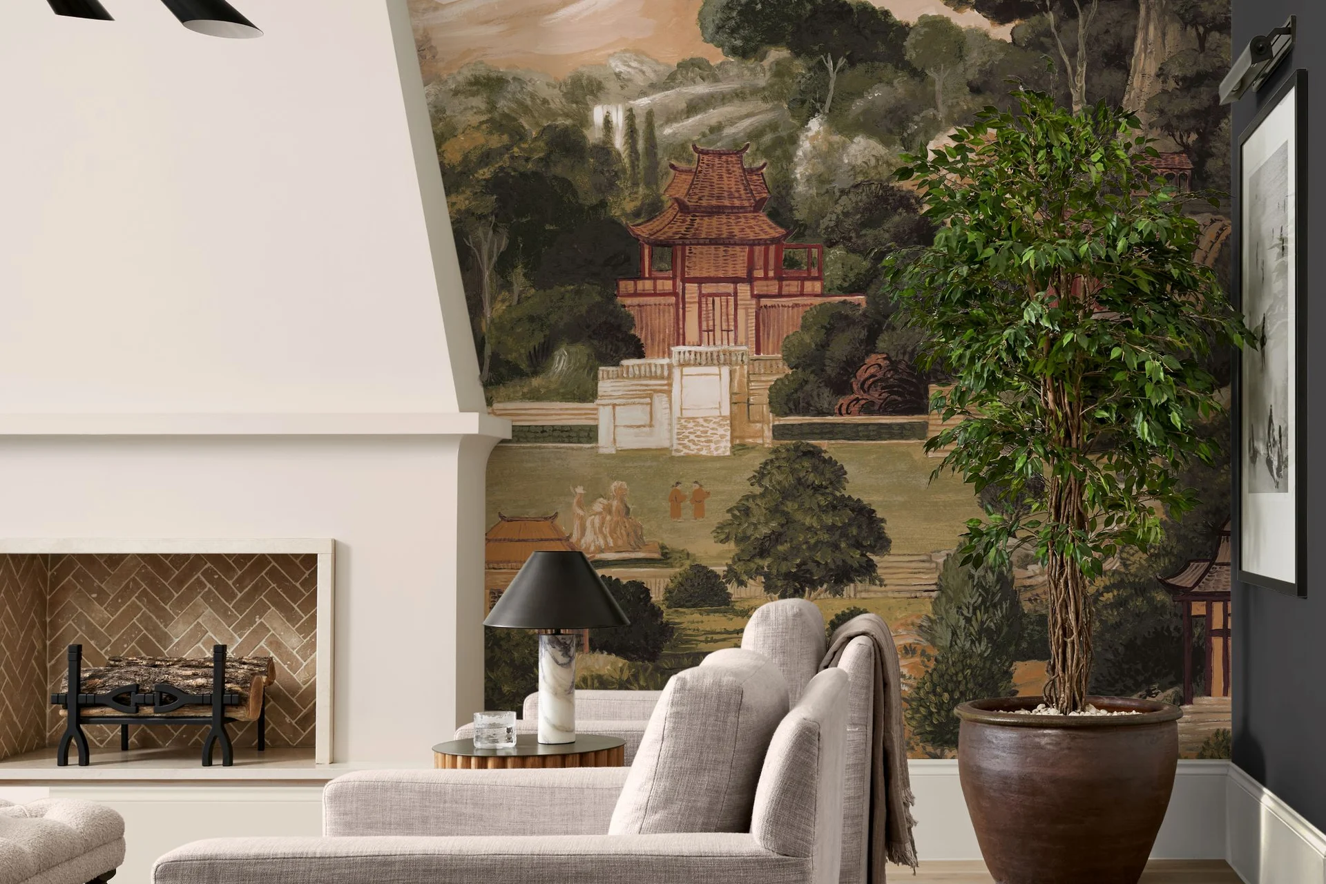 New Exclusive Jade Pavilion Bespoke Mural in a living room setting