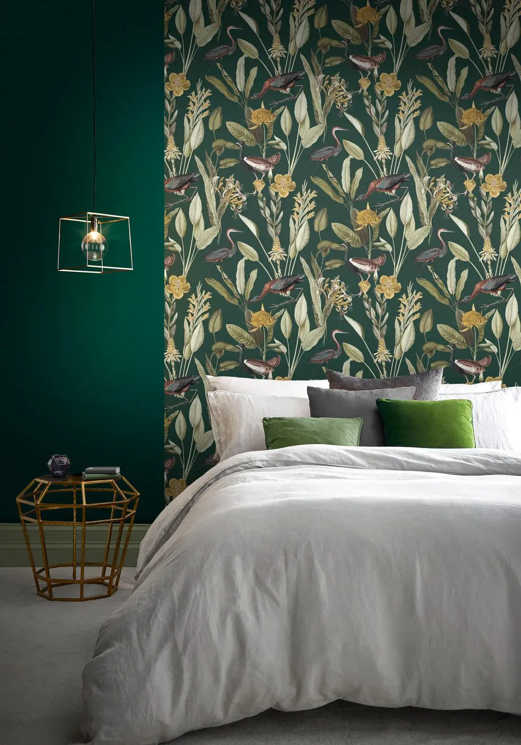 Glasshouse Green Wallpaper in a Bedroom