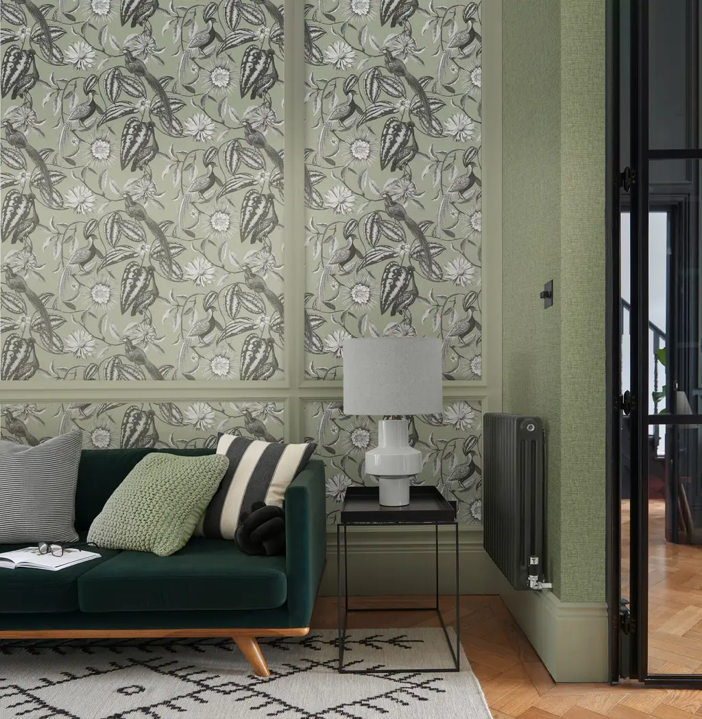Amherst's Garden Sage Wallpaper in a Living Room
