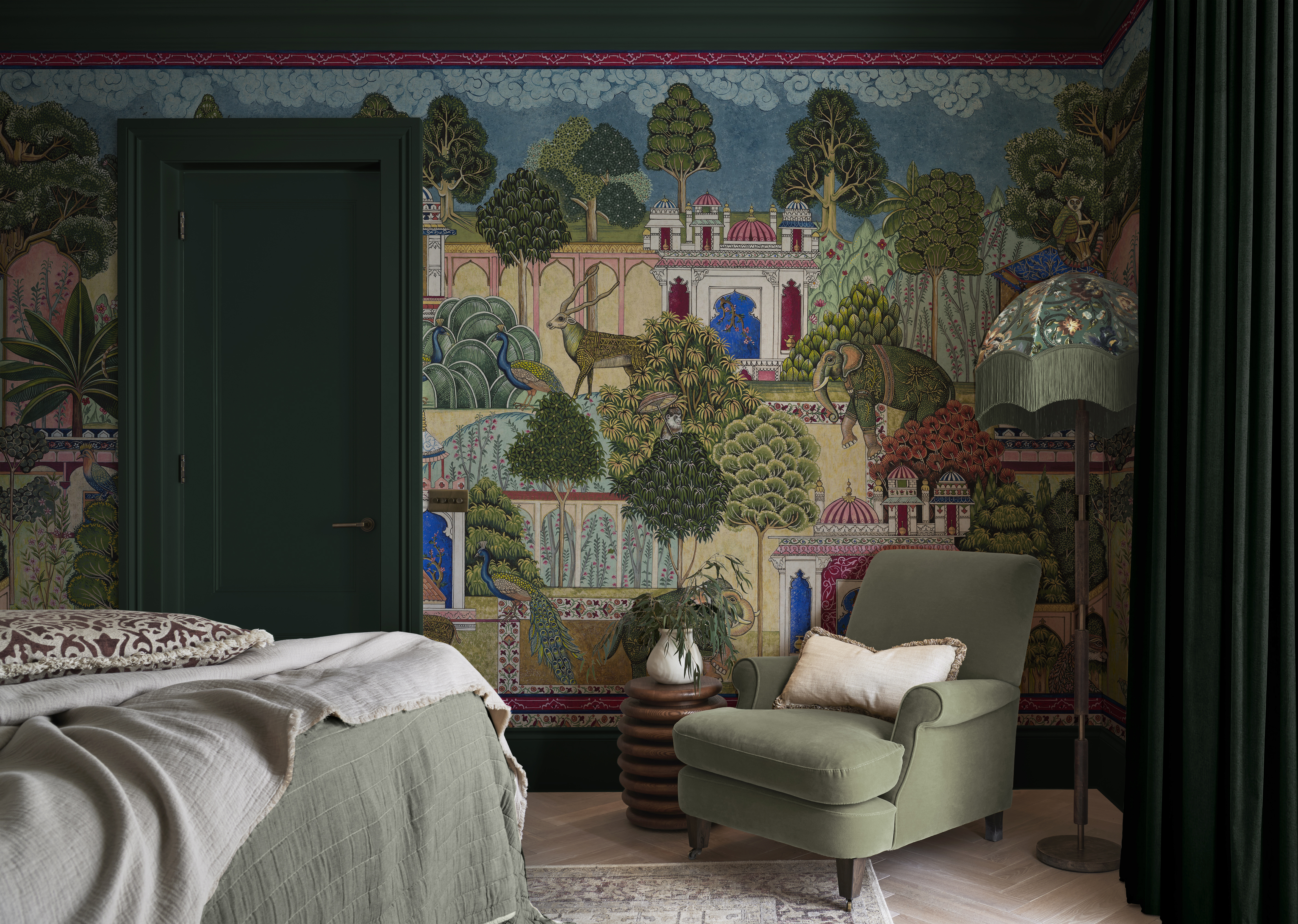 Fotobehang van het Jaar Eternal Weave in een slaapkameromgeving