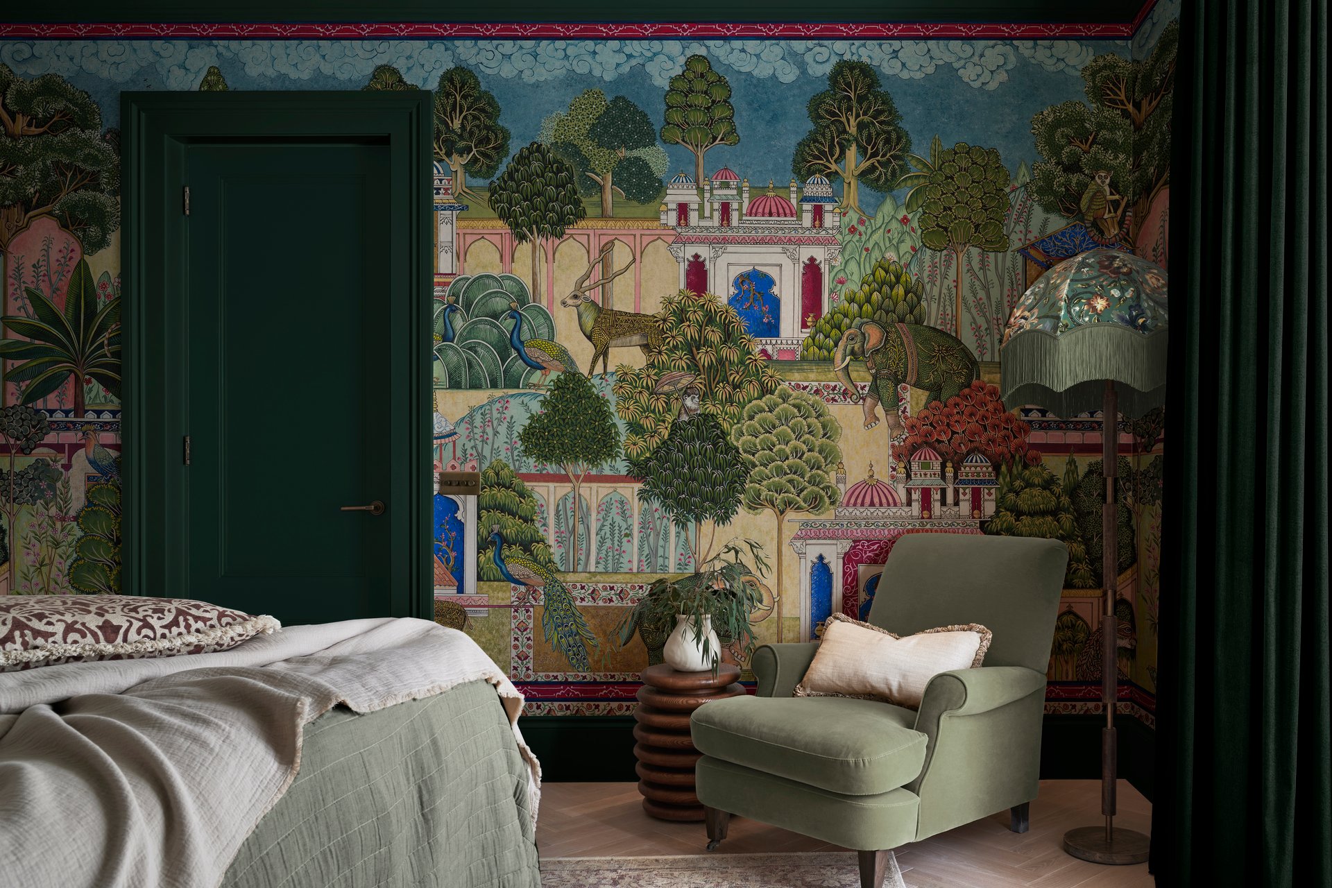 Fotobehang van het Jaar Eternal Weave in een slaapkameromgeving