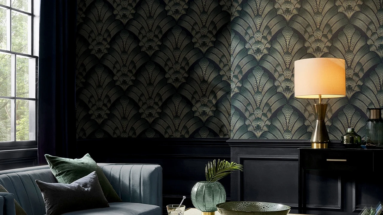 Renaissance Petrol wallpaper in a living room setting