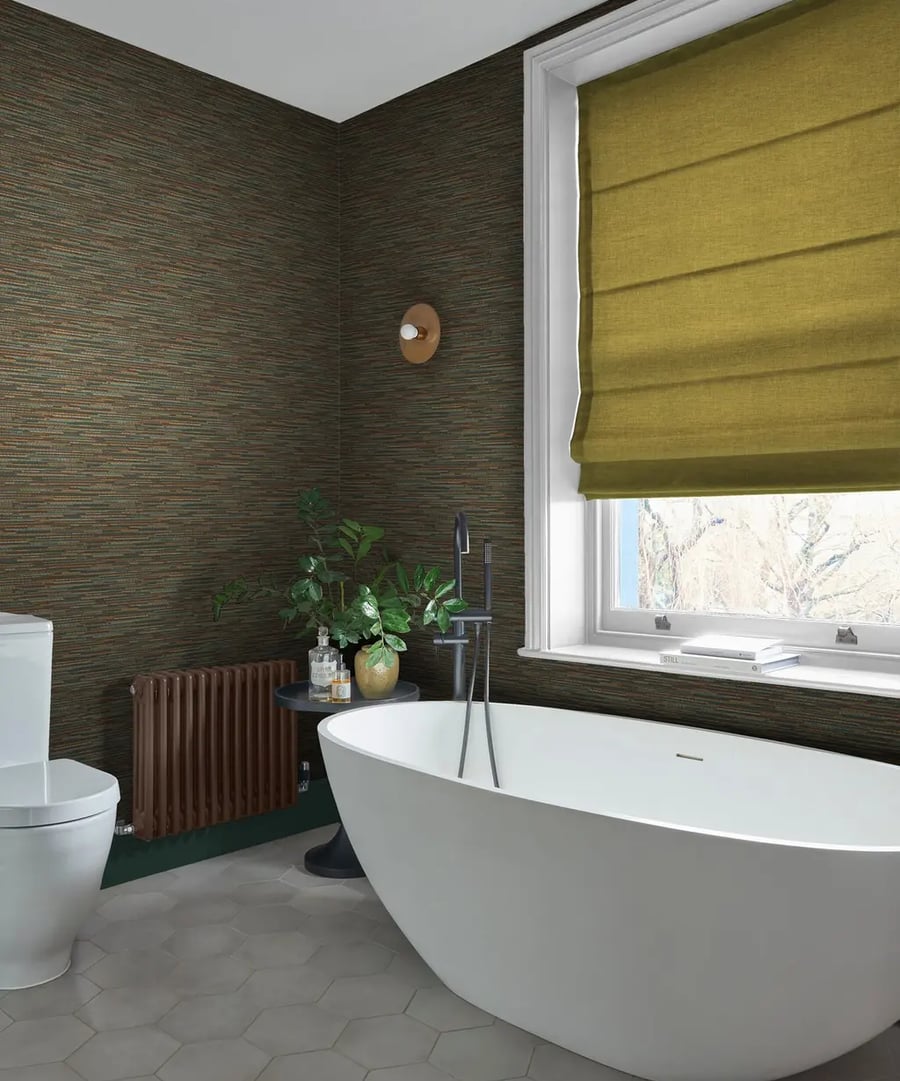 Bathroom room set featuring empress grasscloth wallpaper