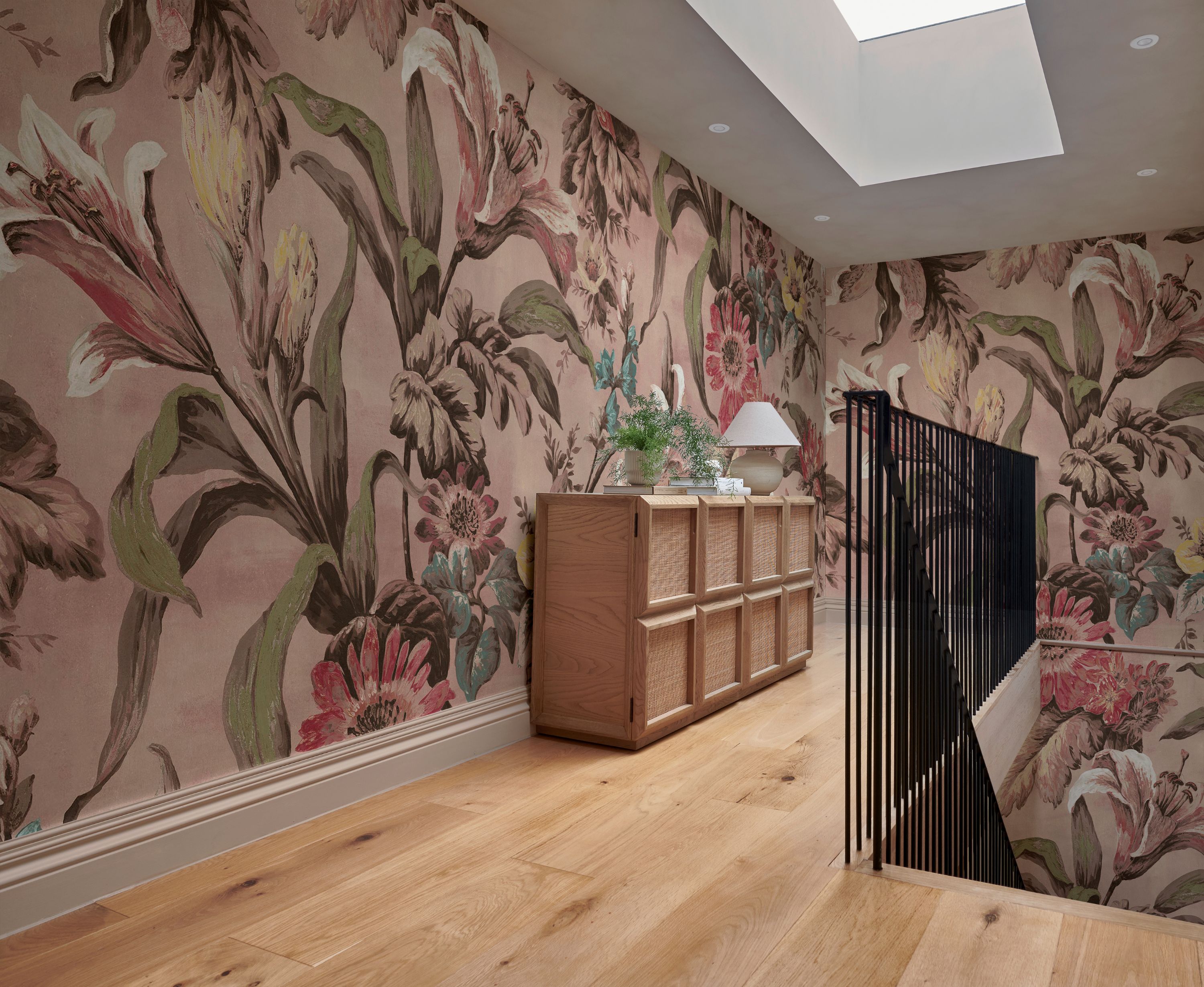 Lys Whispering Rose mural in a hallway setting