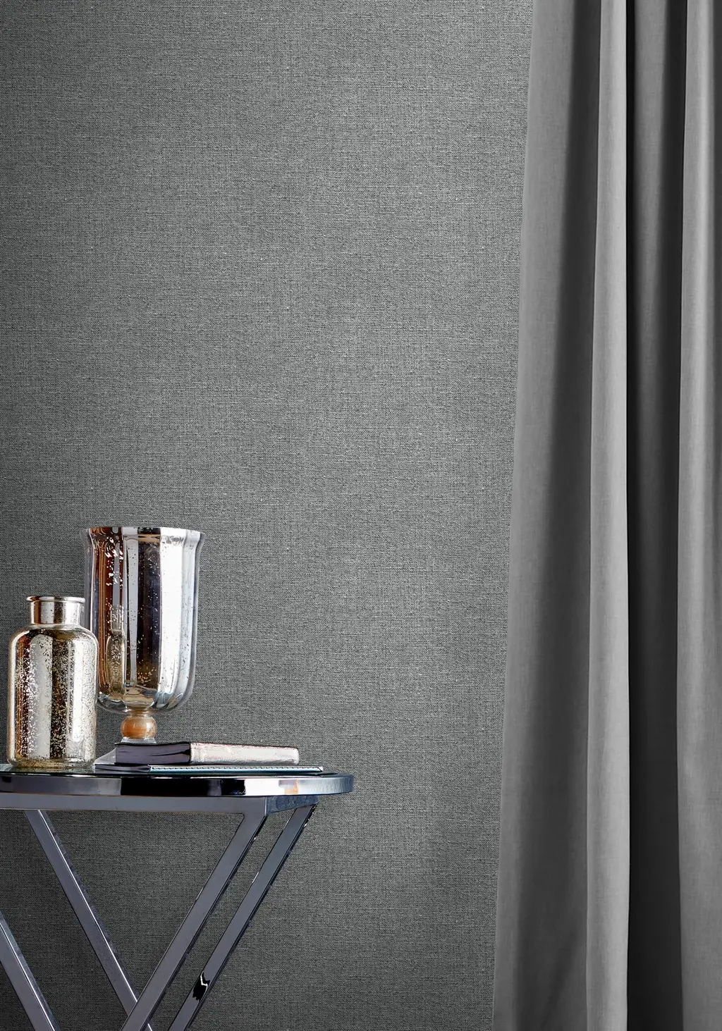 Roomshot of Haptic Grey Wallpaper with side table