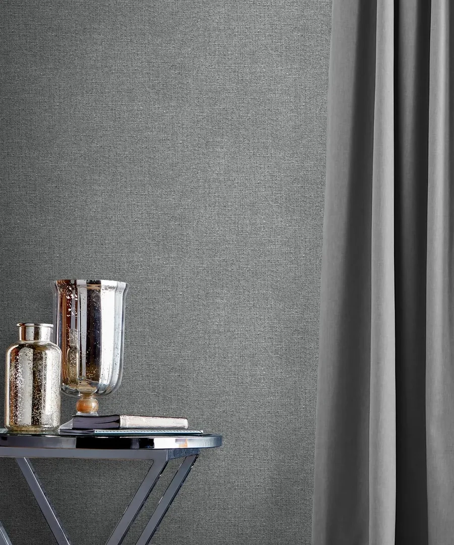 Roomshot of Haptic Grey Wallpaper with side table