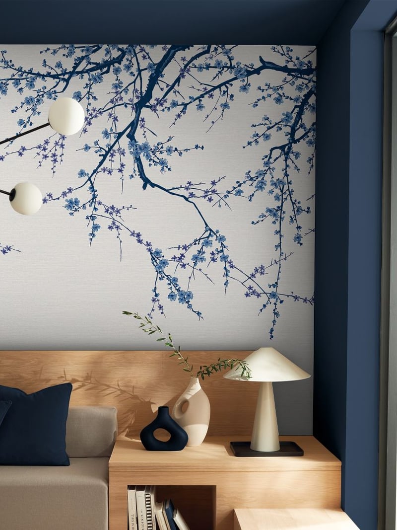 Sakura Sky Bespoke Mural in a living room setting