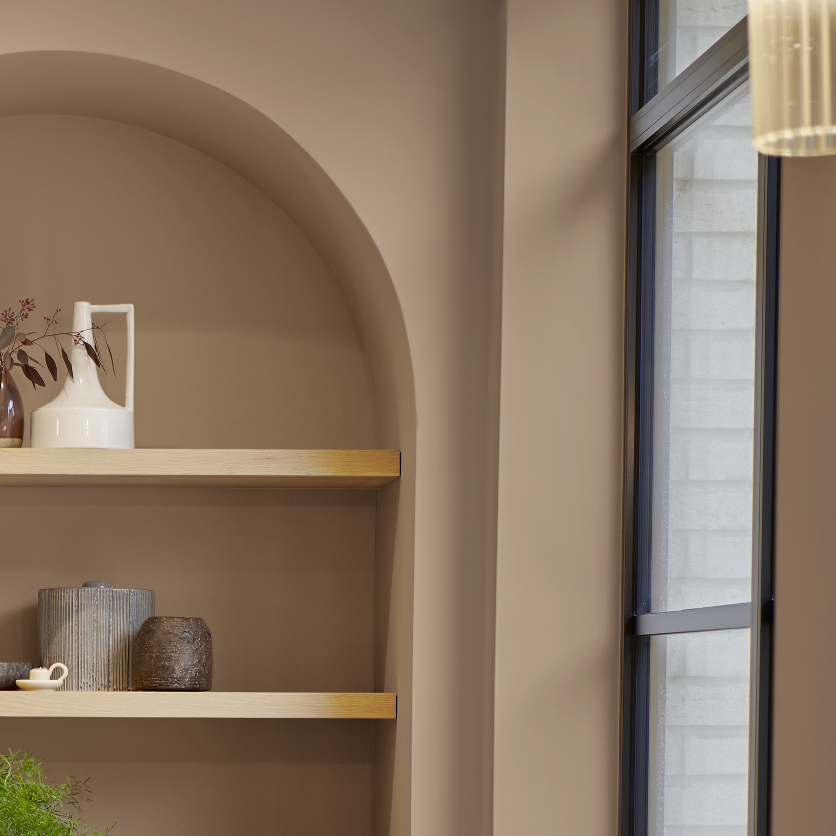 Rose Earth Paint on an arched shelving unit.
