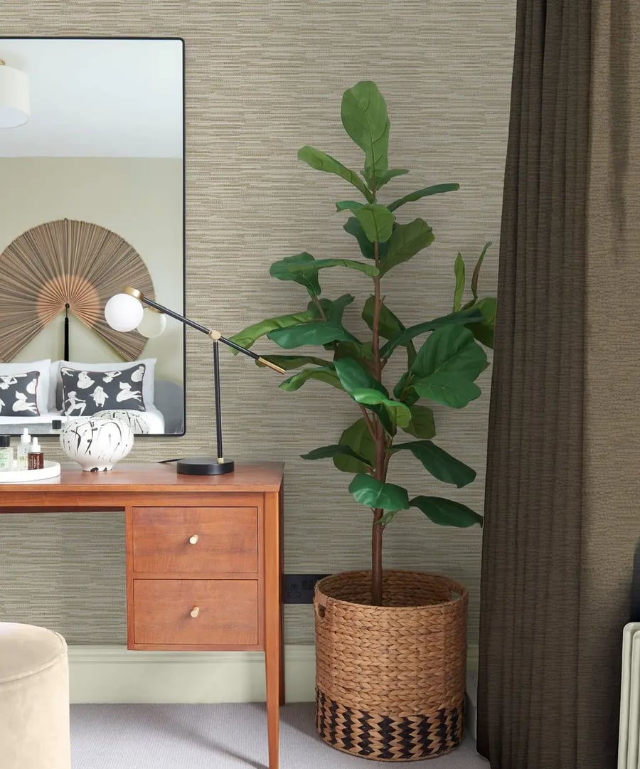 Roomshot of Grasscloth Neutral Wallpaper with dressing table