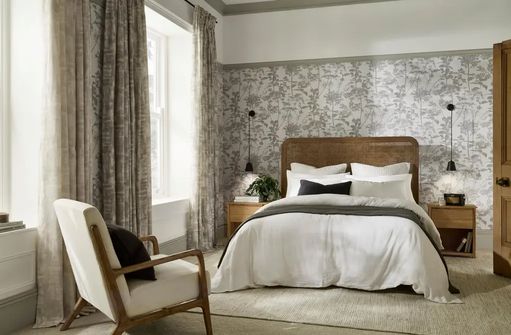 Esther Stone Wallpaper in a Bedroom with natural light
