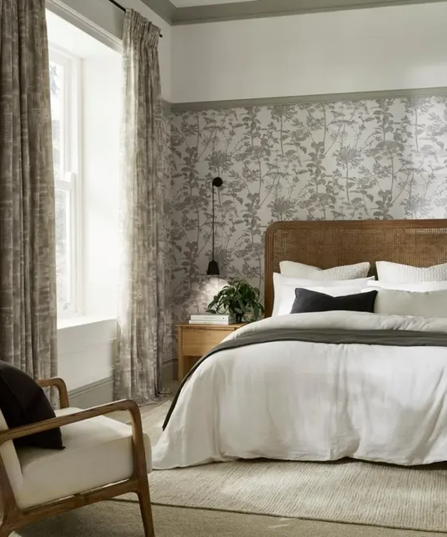 Esther Stone Wallpaper in a Bedroom with natural light