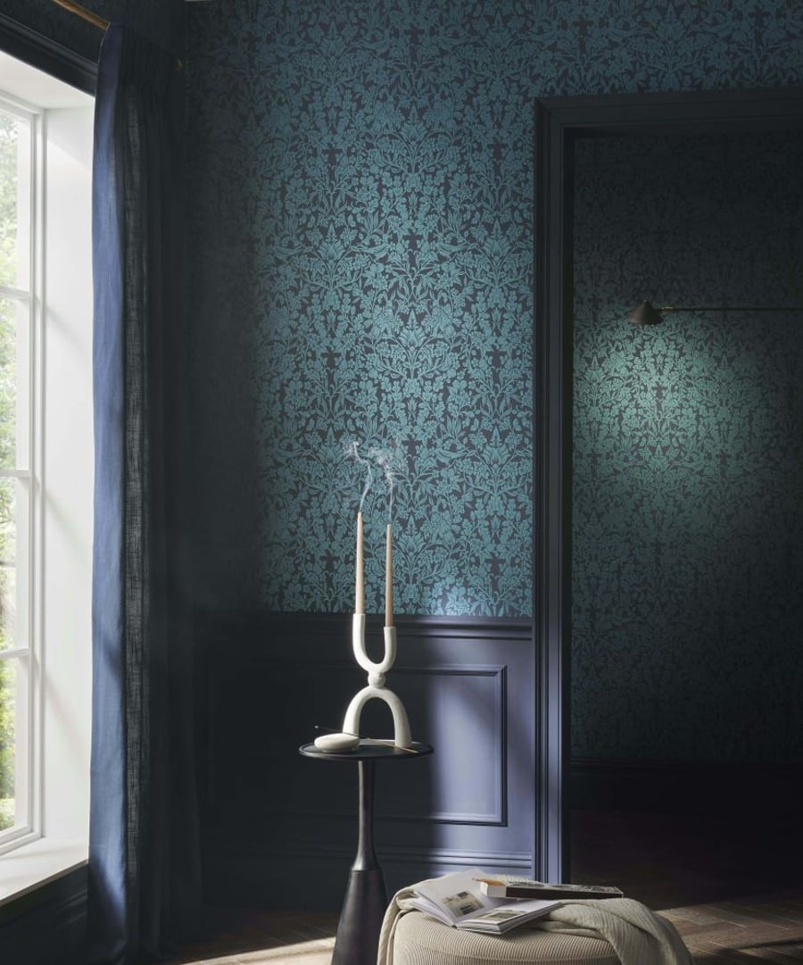 Hartley damask teal wallpaper