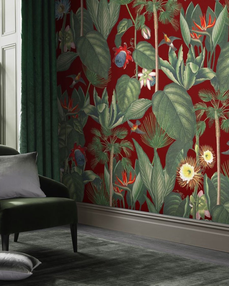 Botanique jungle rouge mural
