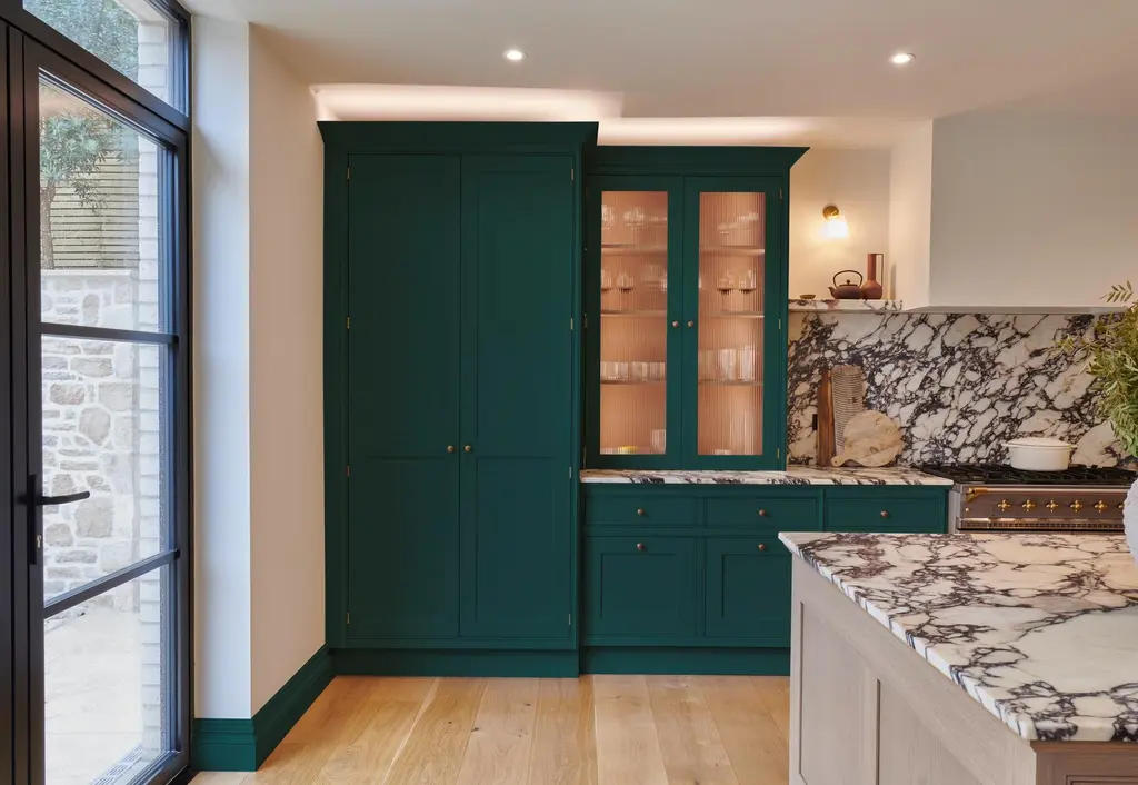 Room set of kitchen featuring Petrol paint.