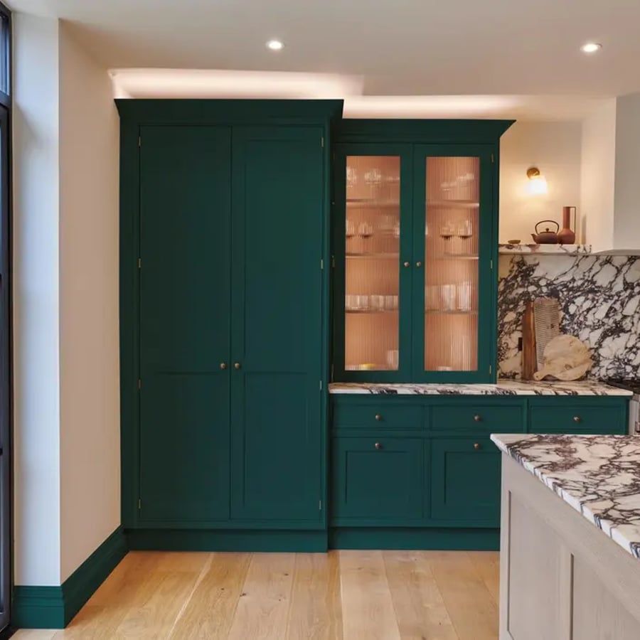 Room set of kitchen featuring Petrol paint.