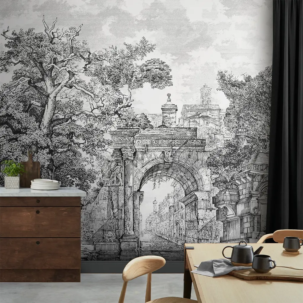 Roomshot of Rivington Folly Tattoo Bespoke Mural with kitchen table and sideboard