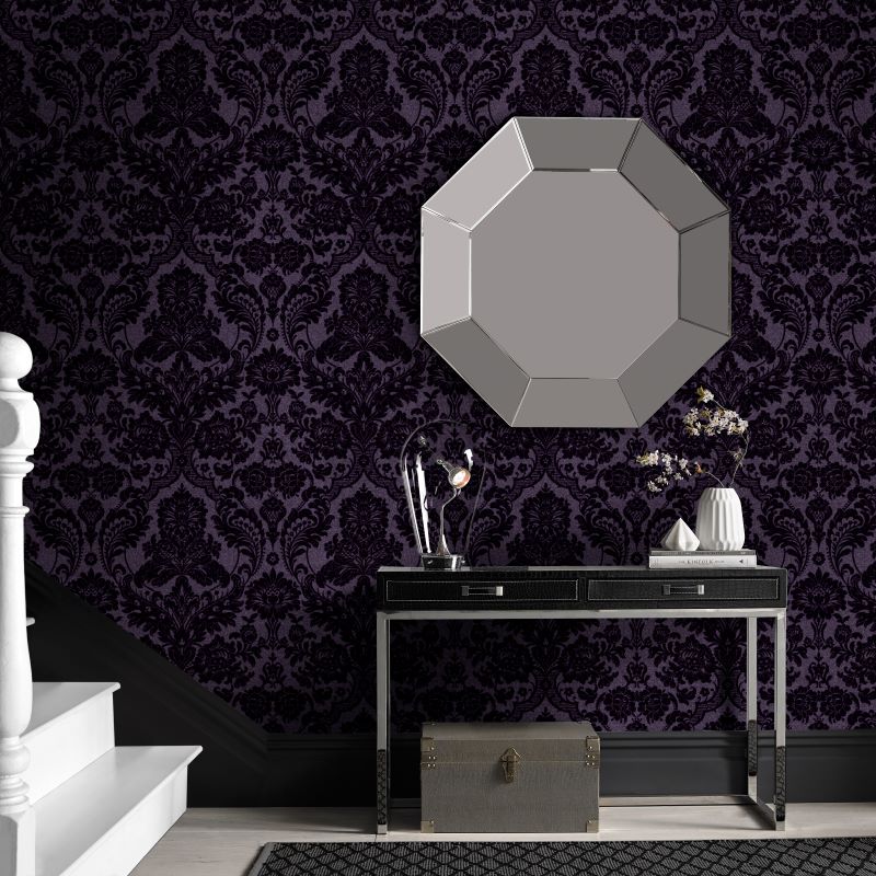 gothic damask plum wallpaper