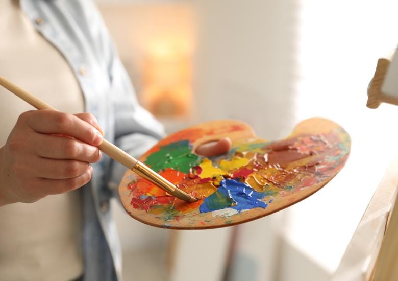 A closeup of a paint pallette