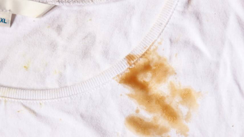 oil stain on white t-shirt