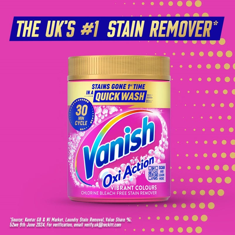 STAINS REMOVED BY VANISH