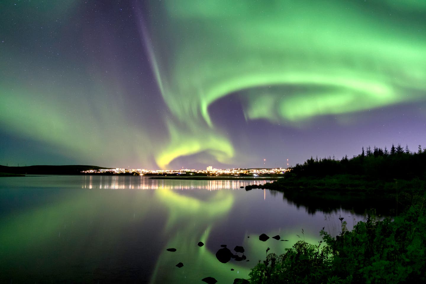 Nordlichter über Reykjavik