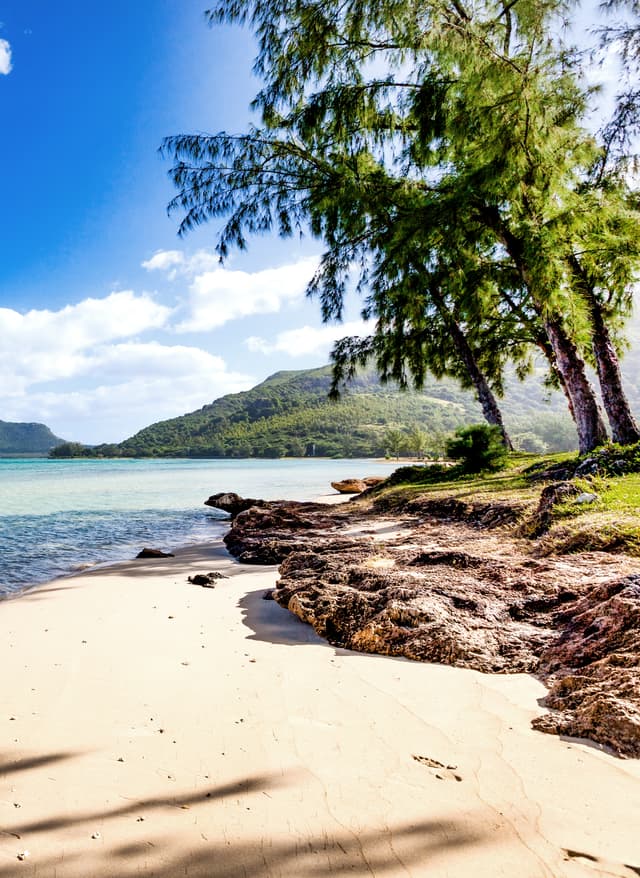 Angebote entdecken Mauritius Strand Boote auf dem Meer Palmen