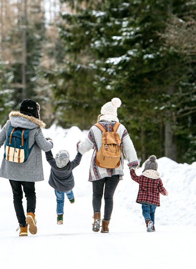 Zu den Angeboten Familie im schneebedeckten Wald