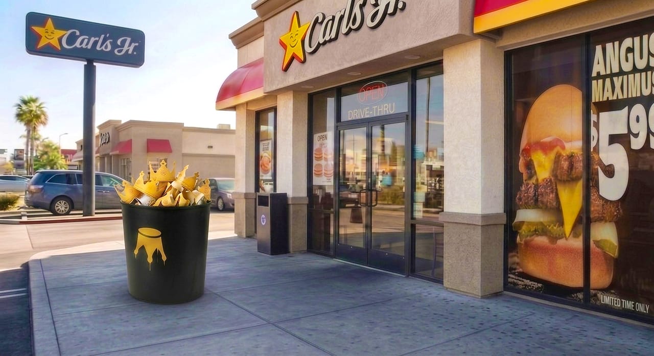 CKE Restaurants Carl's Jr. Burger King crowns in trash. CKE Restaurants Carl's Jr. Burger King crowns in trash.