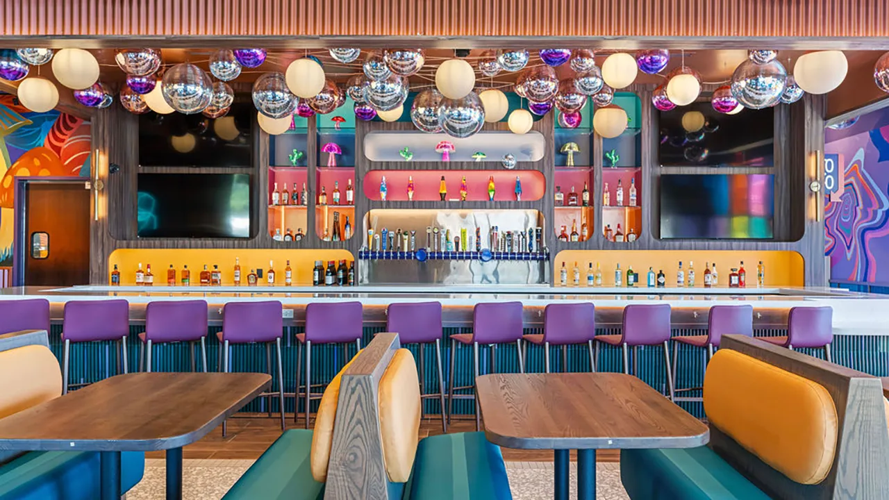 A Mellow Mushroom restaurant dining room A Mellow Mushroom restaurant dining room