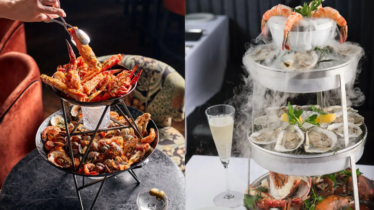 The Fire-Roasted Seafood Tower at Maple & Ash and the Smoking Seafood Tower at Ocean Prime