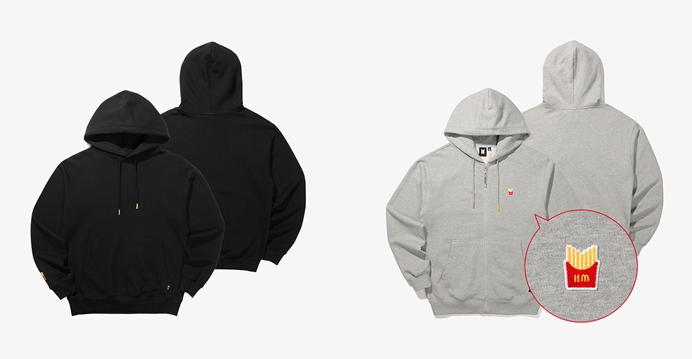 防弾少年団(BTS) - BTS × McDonald  LOGO HOODIE マック パーカー BTS x MDBonalds Official Logo Zip Up Hoodie (Grey) – Kpop Omo
