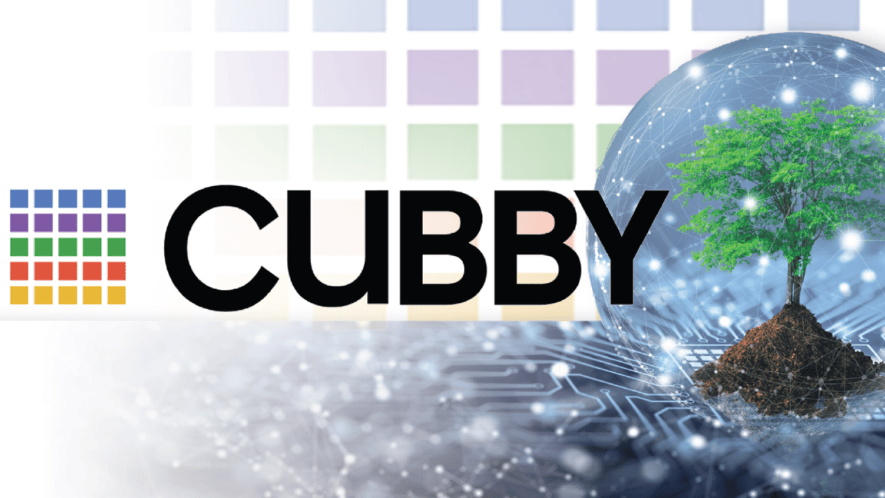 The company name Cubby on top of a technology theme background The company name Cubby on top of a technology theme background