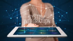 A picture of a woman holidng a tablet with the words system integration above it A picture of a woman holidng a tablet with the words system integration above it
