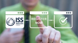 An image of a person touching the words register now next to the ISS World Expo logo An image of a person touching the words register now next to the ISS World Expo logo
