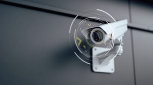 An image of a security camera on the side of a building An image of a security camera on the side of a building