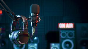 A microphone on a stand A microphone on a stand