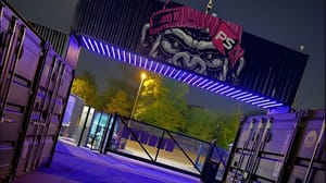 Part of a self-storage lot with a container storage unit that has LED lights on it Part of a self-storage lot with a container storage unit that has LED lights on it