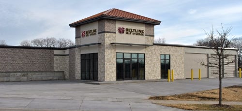 Three different fiber-cement patterns on Beltline Self Storage in Madison, Wis. (Photo courtesy of Trachte Building Systems)