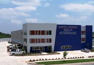 Austin Highway Self Storage in San Antonio displays its name on the front of the building in a big way. 