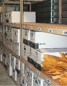 Records-storage racking can be purchased for one unit at a time and is a depreciable asset. (Photo courtesy of REB Storage Systems.)
