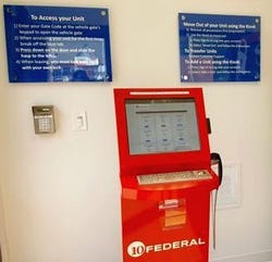 A freestanding kiosk at 10 Federal Storage in Durham, N.C.