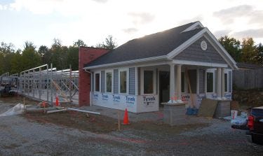 The office of North Royalton Self Storage in Ohio was built prior to the adjoining storage units. This allows maximum time to complete the more complex office structure, shown here during construction. 