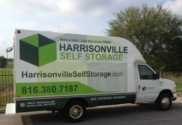 Harrisonville Self Storage in Missouri features its truck on the facility website with the message, “Home of the free moving truck.”