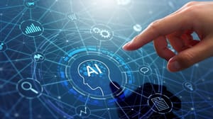 A finger tapping a digital icon that says AI sitting inside an outline of a human head A finger tapping a digital icon that says AI sitting inside an outline of a human head