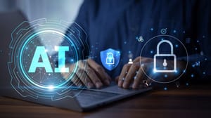 A person using a laptop to employ artificial intelligence security measures A person using a laptop to employ artificial intelligence security measures