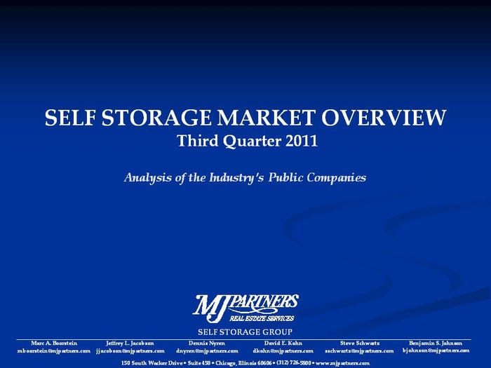 Self-Storage Real Estate Investment Trusts: Financial-Results Summary for Third Quarter 2011