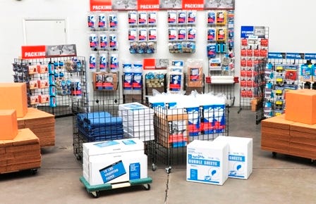 When designing your retail store area for packing and moving supplies, aim to have a large focal point at eye level. (Photo courtesy of Chateau Products Inc.)