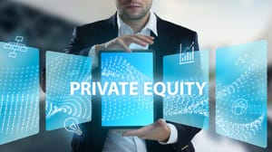 An image of a businessman holiding tablets with the word private equity across them An image of a businessman holiding tablets with the word private equity across them