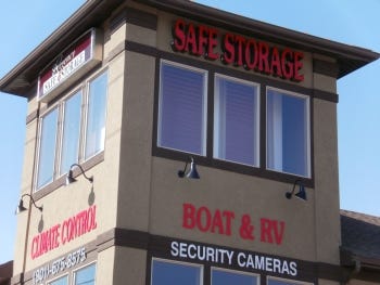 Regency Safe Storage in Roy, Utah, was built with a three-story tower to address poor visibility of the actual units on the property. The tower features false doors behind the windows.