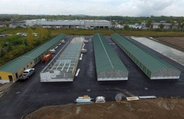 Tru Blue Storage in Henrietta, N.Y., was paved prior to the installation of buildings. This makes for a clean work environment and aids in the speed of construction.